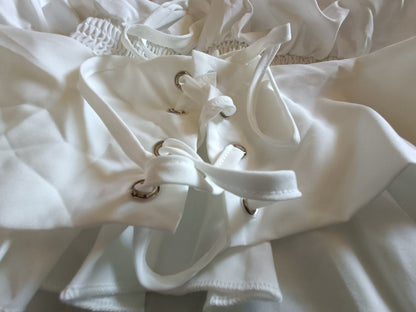 White Gypsy Style Top with Elasticated Waist and Tie Bodice