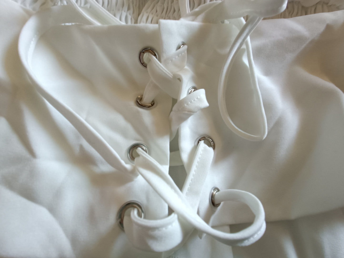 White Gypsy Style Top with Elasticated Waist and Tie Bodice