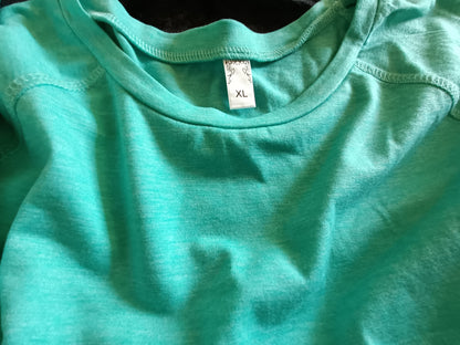 Turquoise/Green Short Sleeve T Shirt with Rounded Hem and Raglan Sleeves