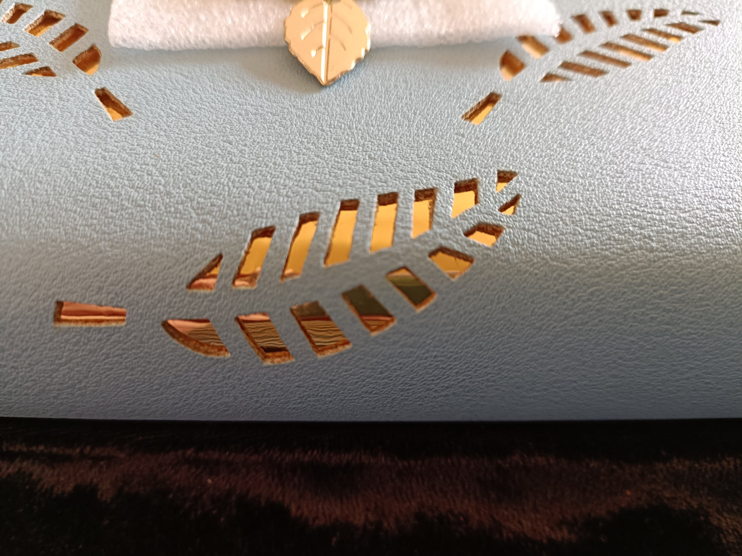 Large Blue Purse with Cut Out Leaf Design