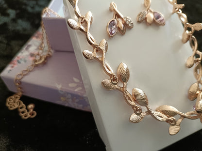Avon Gold Coloured Leaf Necklace and Earring Set