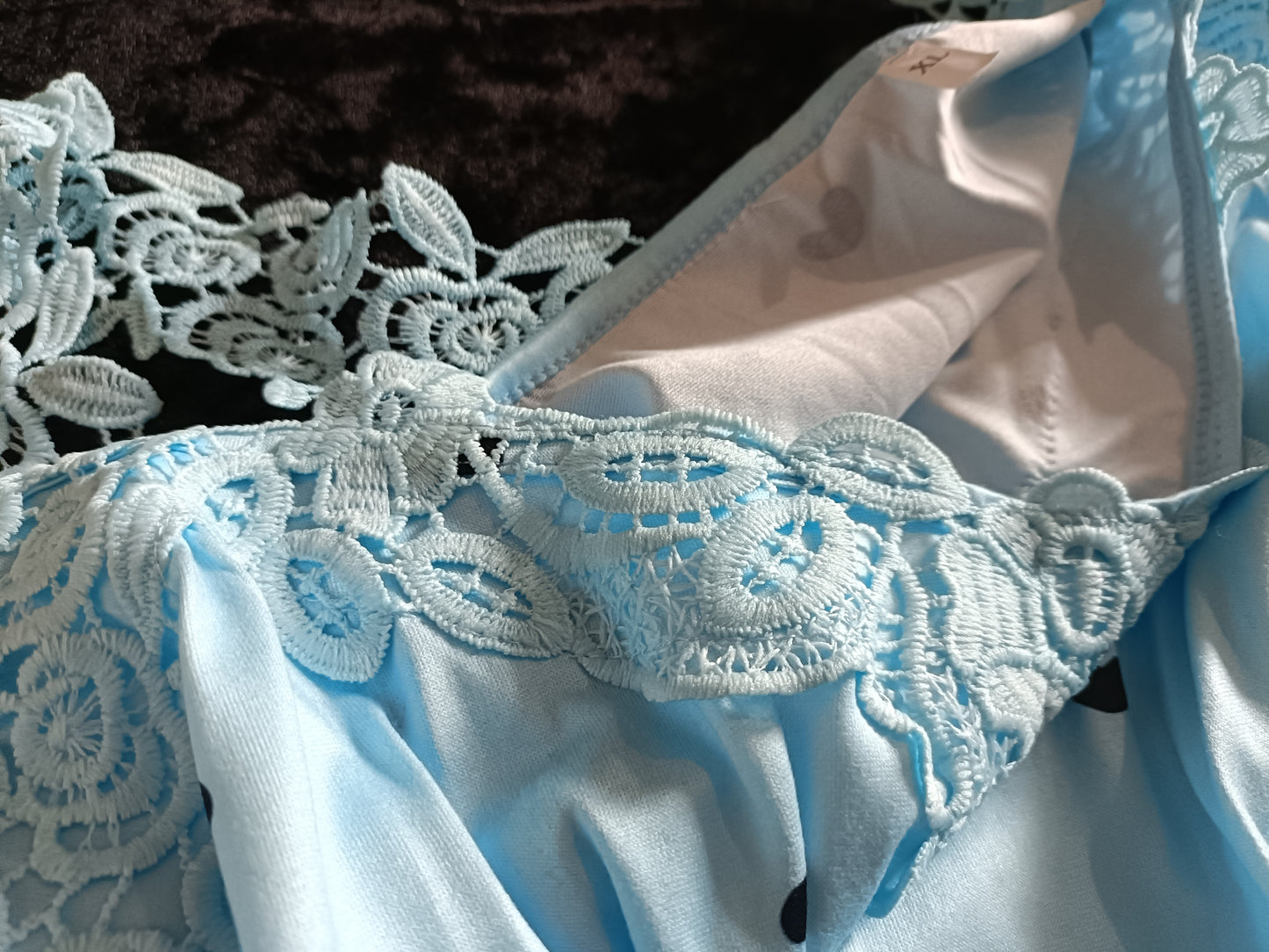 Blue Cold Shoulder Top with Heart Print and Lace Straps