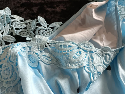 Blue Cold Shoulder Top with Heart Print and Lace Straps