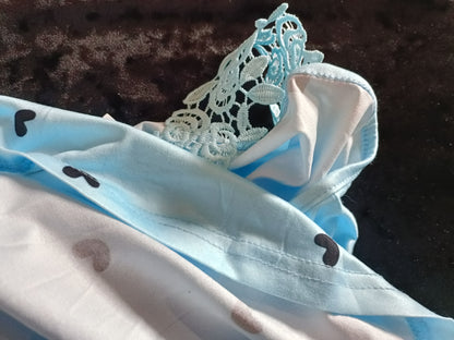 Blue Cold Shoulder Top with Heart Print and Lace Straps