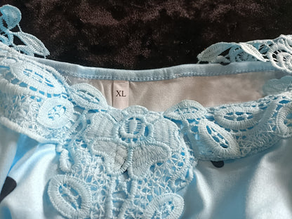 Blue Cold Shoulder Top with Heart Print and Lace Straps
