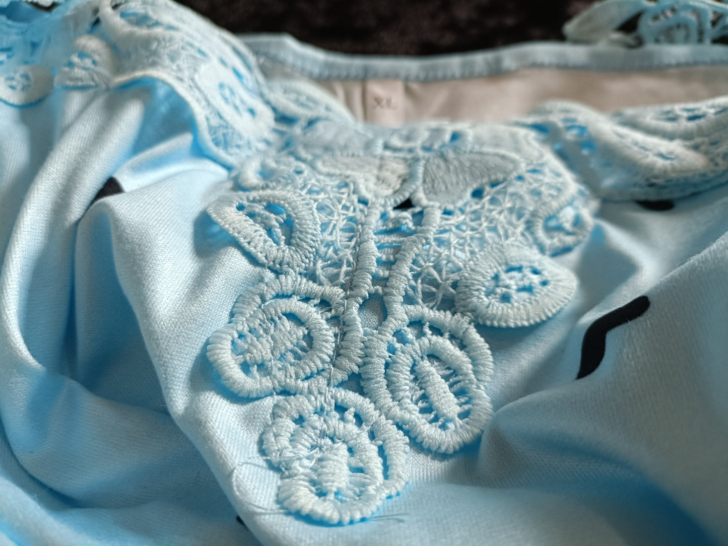 Blue Cold Shoulder Top with Heart Print and Lace Straps