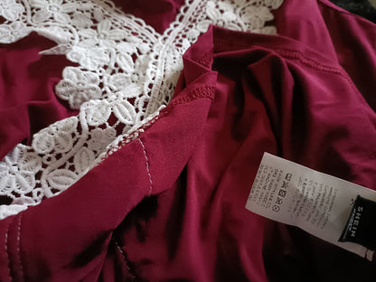 Dark Red Strappy Top with Lace Front
