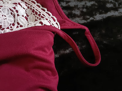 Dark Red Strappy Top with Lace Front