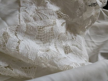 Off White Collarless Shirt with Sheer Lace Panel
