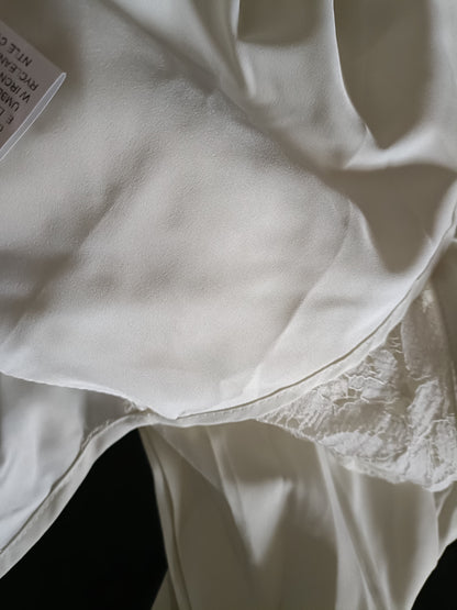 Off White Collarless Shirt with Sheer Lace Panel
