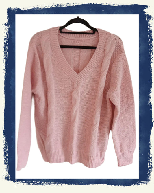 Light Pink V Neck Cable Jumper