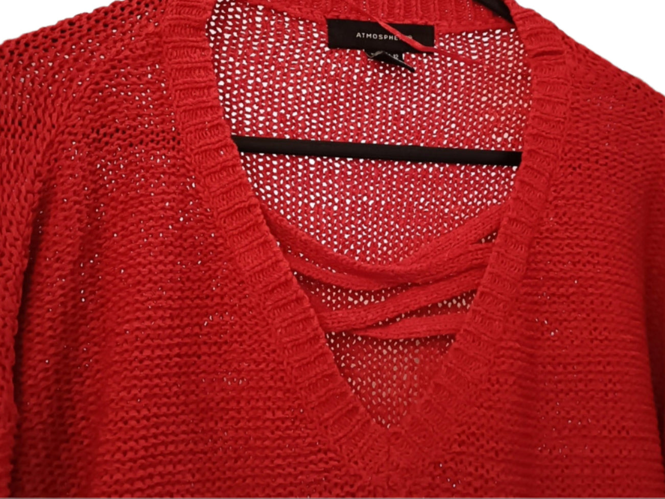 Red Loose Knit V Neck Jumper