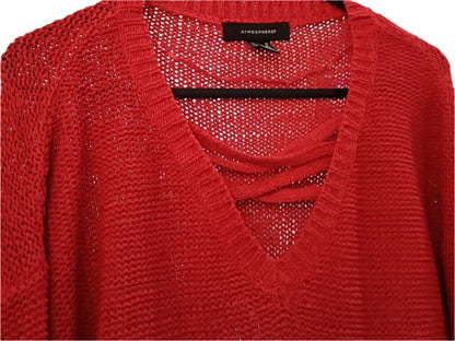 Red Loose Knit V Neck Jumper