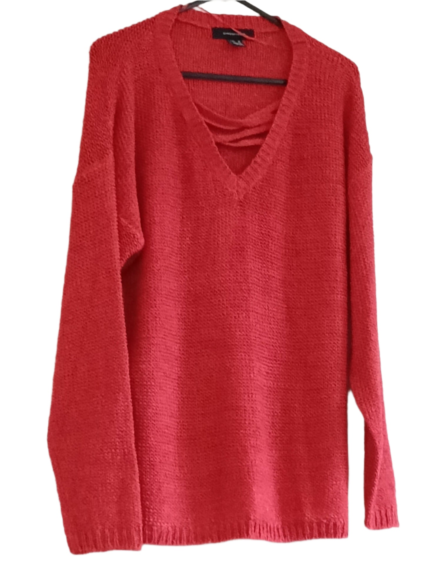 Red Loose Knit V Neck Jumper