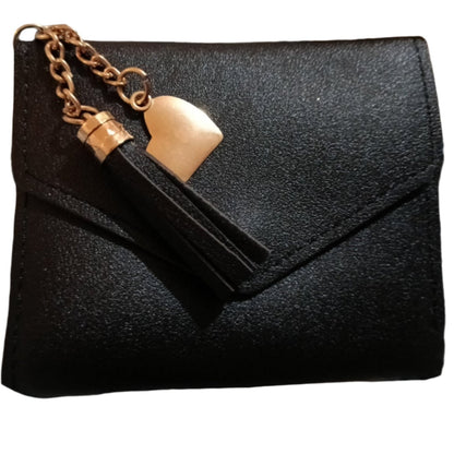 Black Envelope Style  Purse with Tassel and Gold Heart Charm
