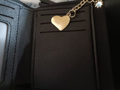Black Envelope Style  Purse with Tassel and Gold Heart Charm