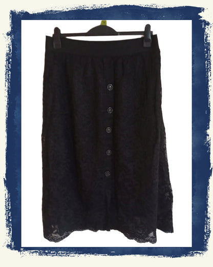 Black Lace Skirt with Button Detail