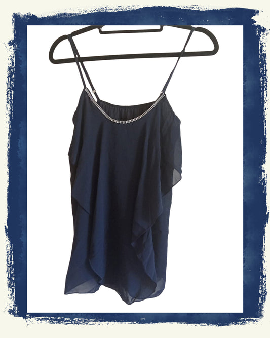 Navy Strappy Layered Top with Bling Neck Detail