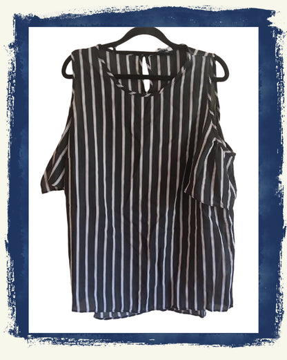 Black and White Striped Cold Shoulder Blouse