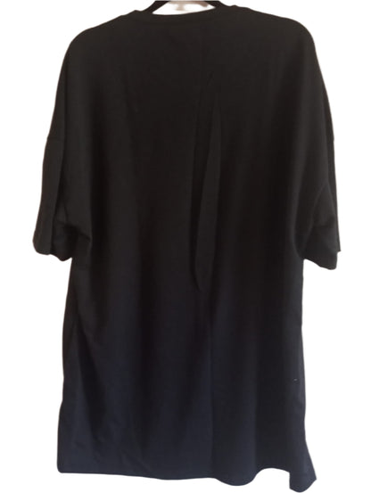 Black Short Sleeve T Shirt with Pink Star Print