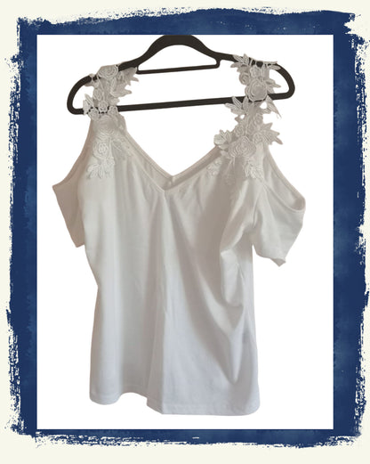 White Cold Shoulder Top with Lace Straps