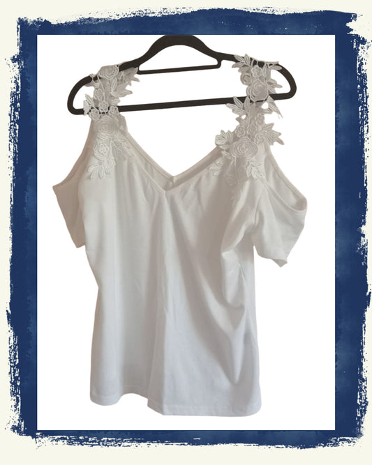 White Cold Shoulder Top with Lace Straps