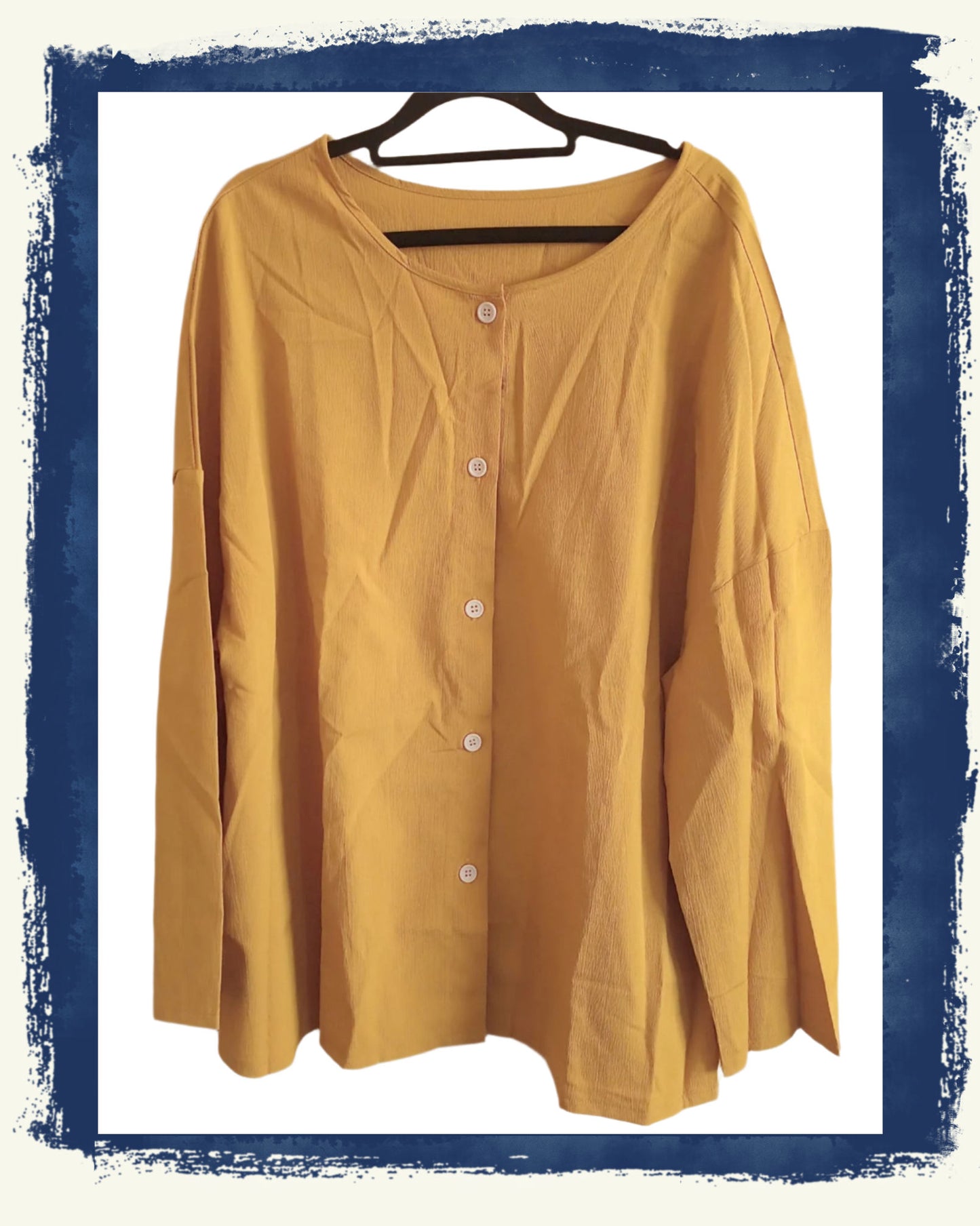 Mustard Long Sleeve Collarless Blouse