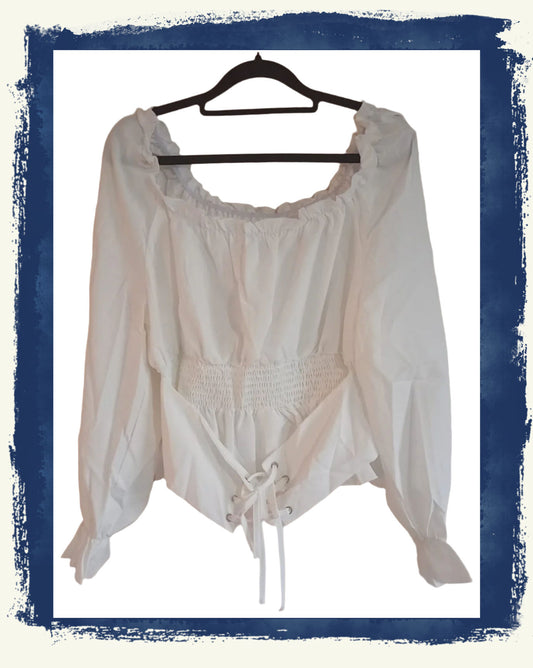 White Gypsy Style Top with Elasticated Waist and Tie Bodice