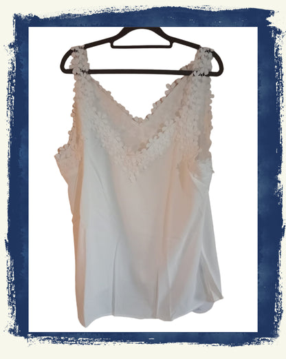 White V Neck Strappy Top with Lace Detail