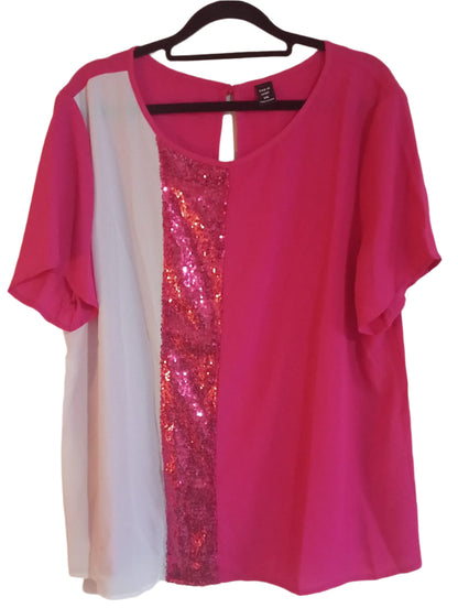 Hot Pink Blouse with White and Sequin Panel Detail