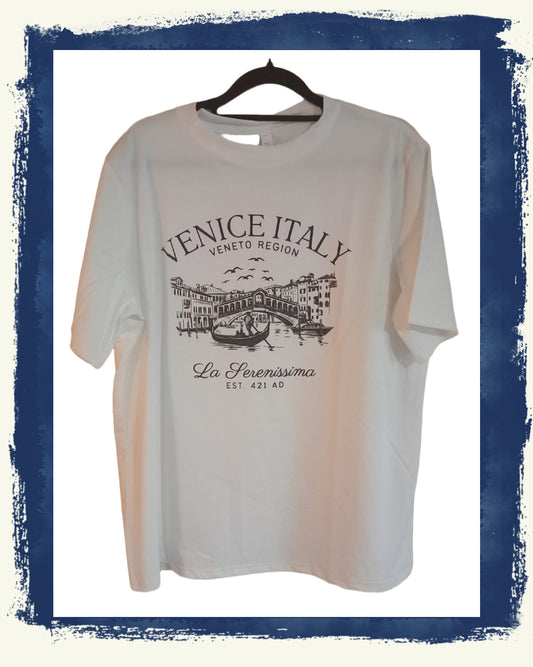 White T Shirt with Venice Italy Print