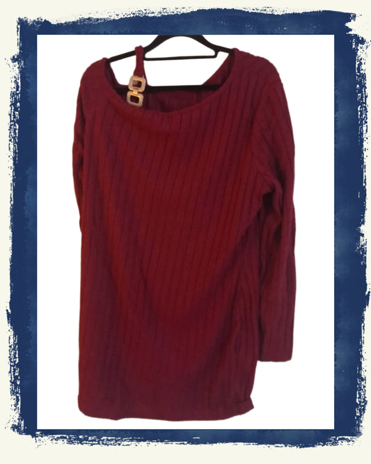 Wine Asymmetrical Top with Strap and Gold Buckle Detail