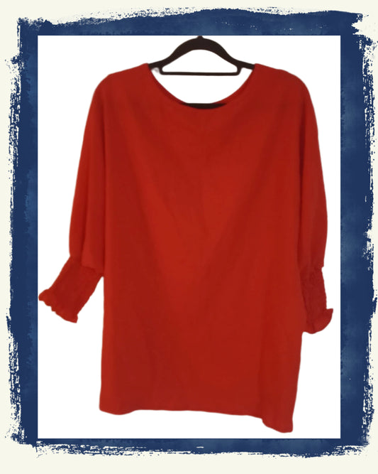 Red Long Sleeve Blouse with Shirred Elasticated Cuffs