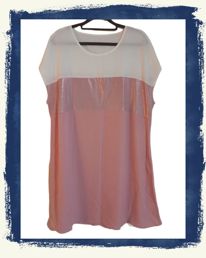 Pink and White Short Sleeve Dress with Shimmer Panel