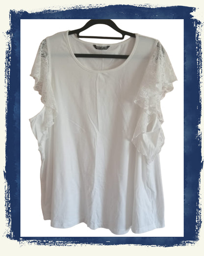 Cream T-Shirt with Lace Ruffle/Butterfly Sleeves