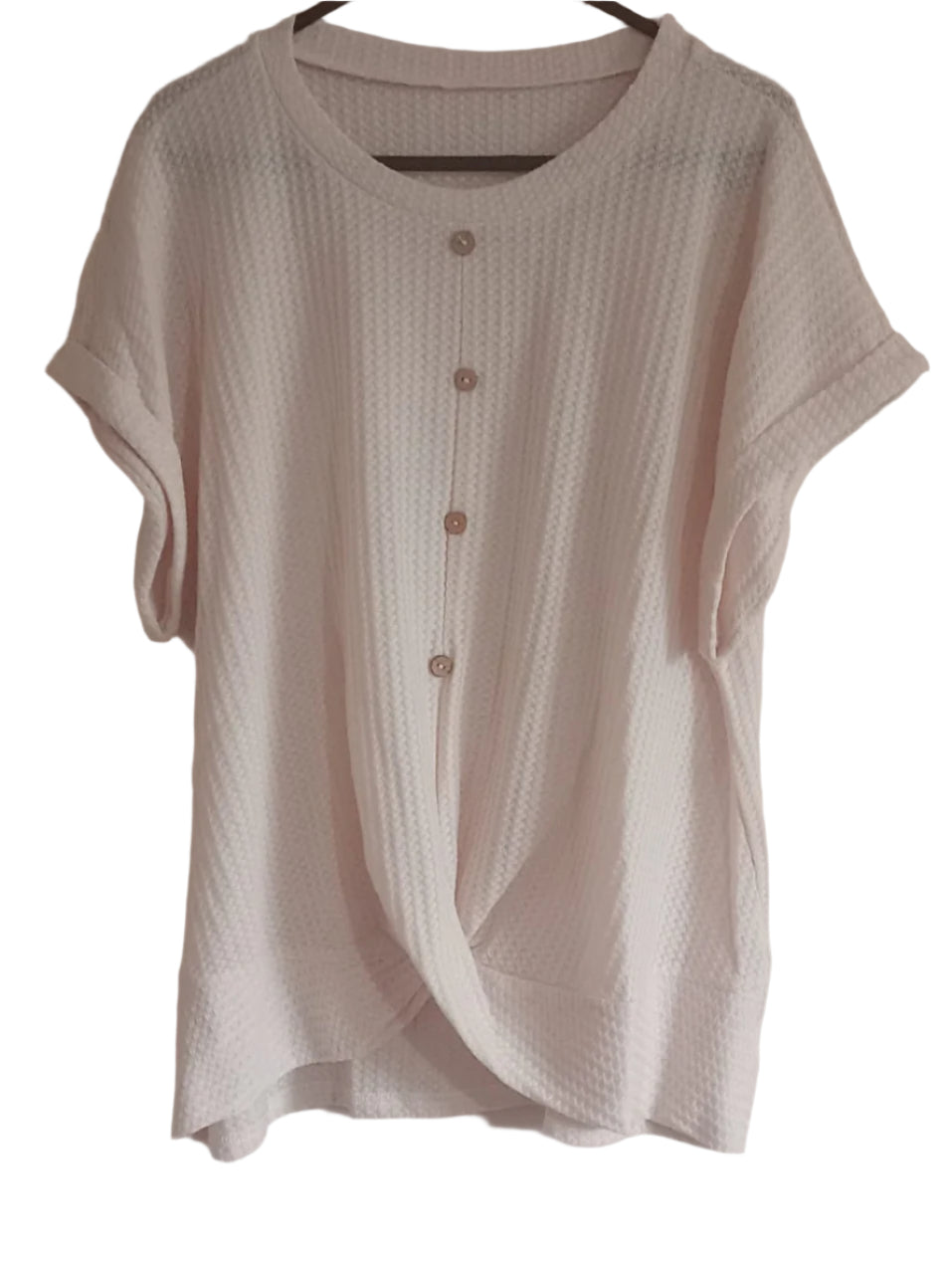 Cream Waffle Twist Front Short Sleeve Top