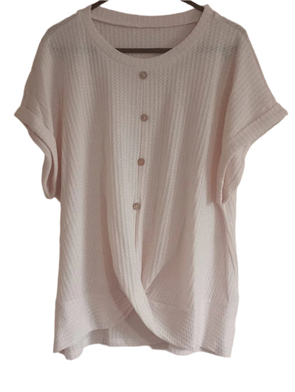 Cream Waffle Twist Front Short Sleeve Top