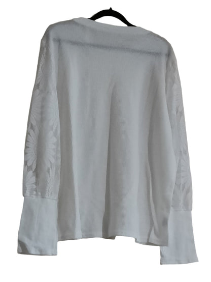 White Top with Lace Sleeves and  Button Detail on Cuffs