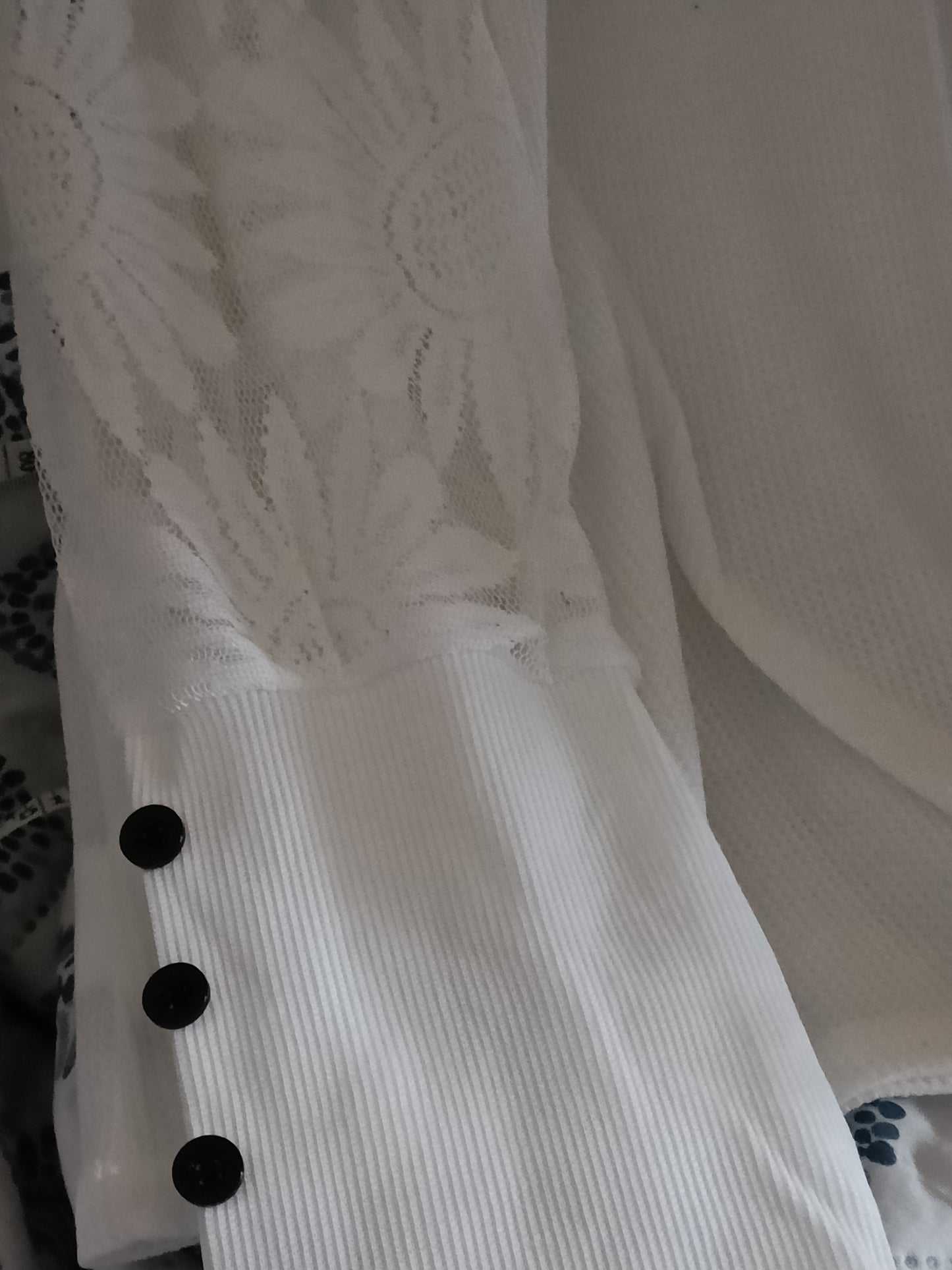White Top with Lace Sleeves and  Button Detail on Cuffs