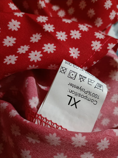 Red Collarless Shirt/Blouse with Daisy Print