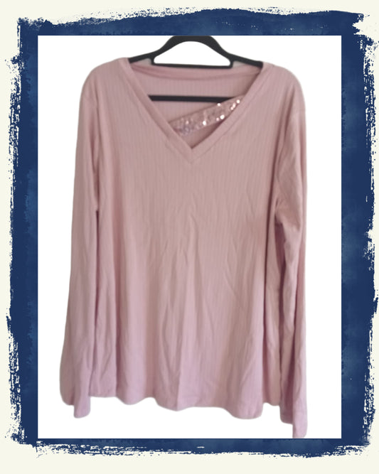 Dusky Pink V Neck Top with Sparkle Bar