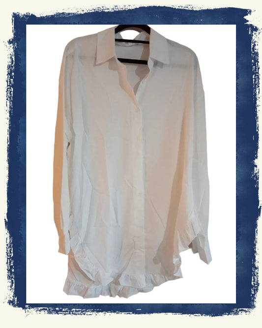 White Shirt/Blouse with Frill Hem