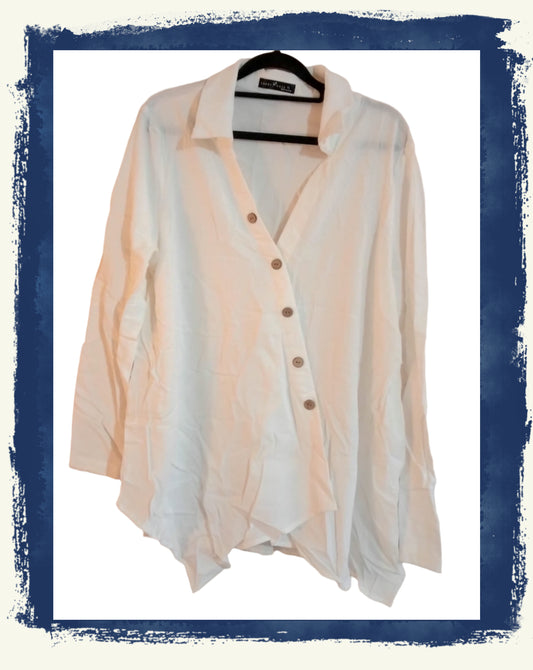 White Shirt with Asymmetric Button Detail