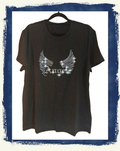 Black T-Shirt with Angel Wings Graphic