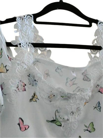 Butterfly Print Cold Shoulder Top with Lace Straps