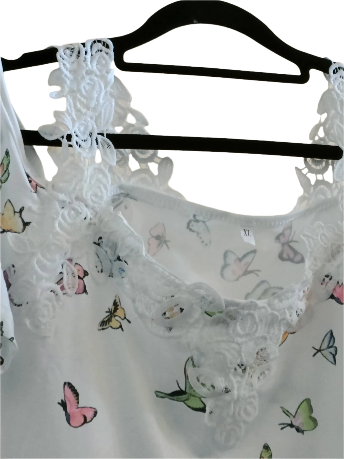 Butterfly Print Cold Shoulder Top with Lace Straps