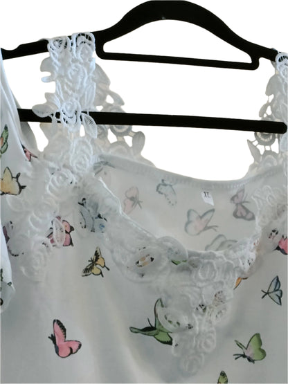 Butterfly Print Cold Shoulder Top with Lace Straps