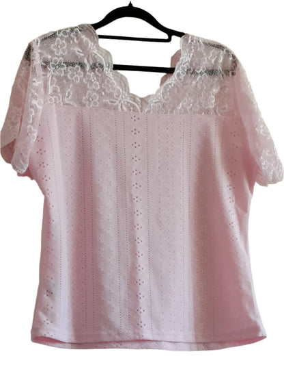 Eyelet Embroidery Top with Lace Panel