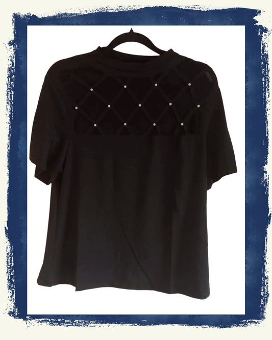 Black Top with Faux Pearl Panel