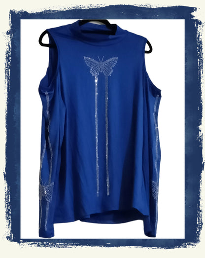 Cold Shoulder Top with Sparkly Butterfly Detail